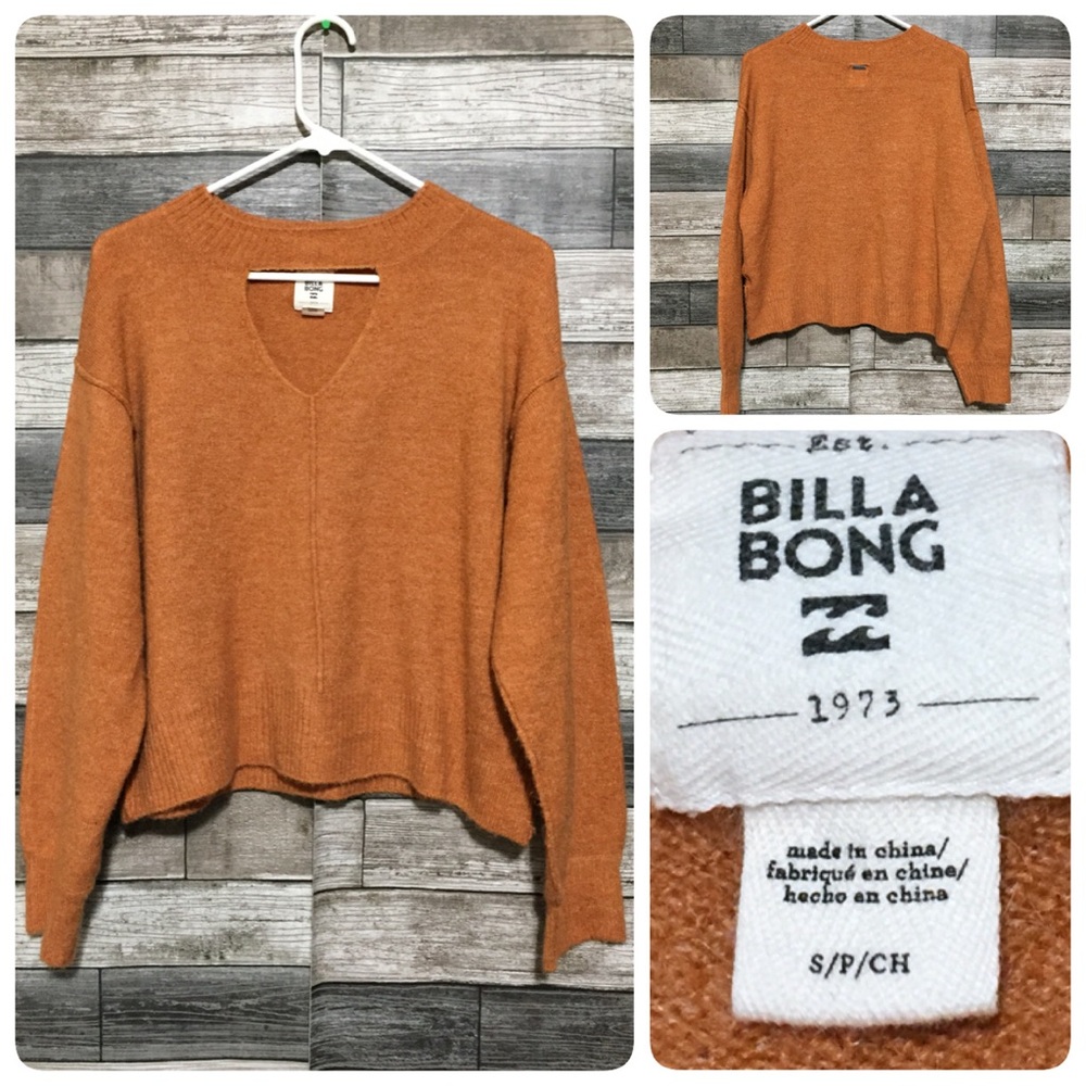 Billabong Relaxed Fit Drop Shoulder Sweater Women’s S Orange Lightweight